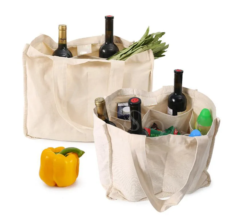 Home Storage Bags Divided Shopping bag Fruit Vegetables Grocery Shopper Tote Mesh Net Woven polyester Cotton Hand Totes dd054