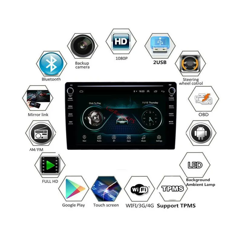 車のビデオユニバーサルAndroid自動ラジオ10 "タッチスクリーンクワッドコア1GB RAM 16GB ROMステレオGPSナビゲーション