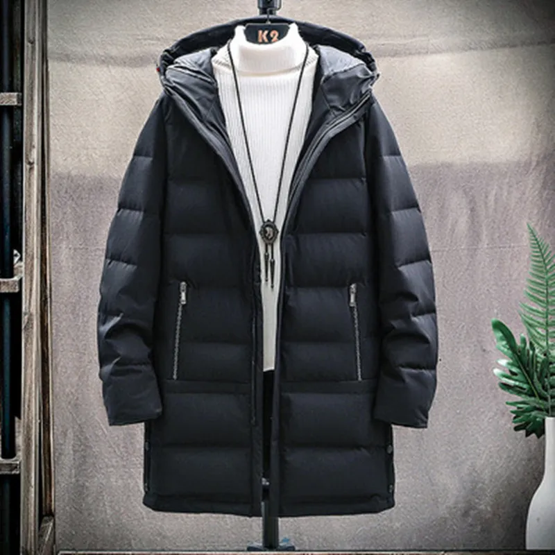 Män Casual Mid-Length Down Coats Fashion Trend Par Tjockerad Vindskyddad Hooded Puffer Jacket Designer Vinter Lyxbröd Varma Puff Jackor