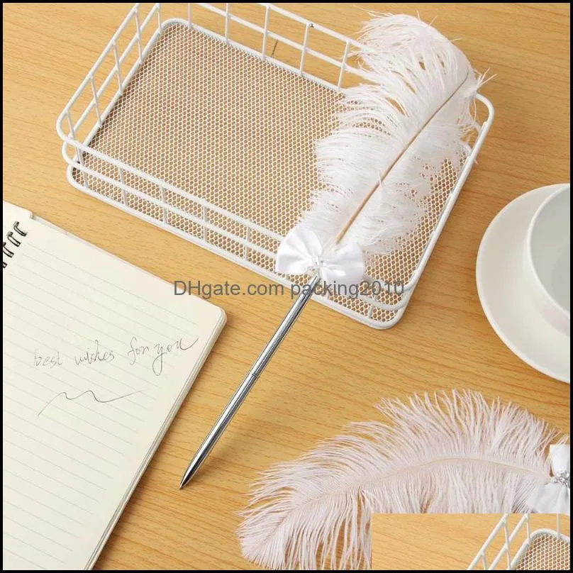 Hot White Feather Pen Smooth Ballpoint Pens Signature Writing Tools Novelty Stationery Gift Wedding Decor School Office Supplies