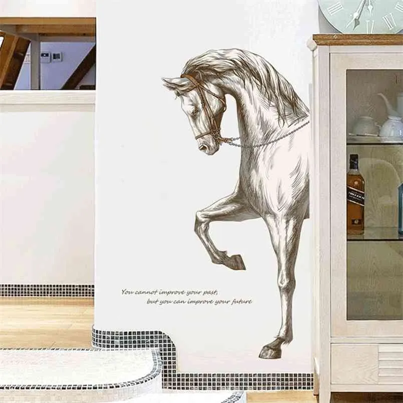 Grand 60 * 110cm peinture créative cheval décoration de la maison autocollant mural affiches d'animaux pour salon chambre vinyle stickers muraux 210914
