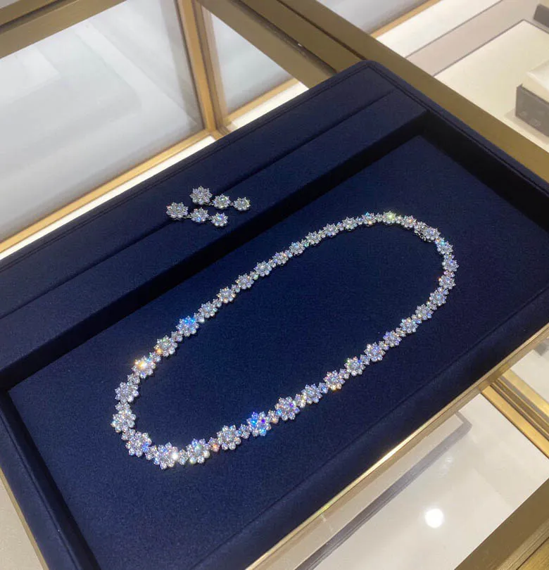 Collana con ciondolo in argento S925 a forma di neve e diamanti scintillanti per le donne, gioielli da sposa, regalo di fidanzamento PS2025