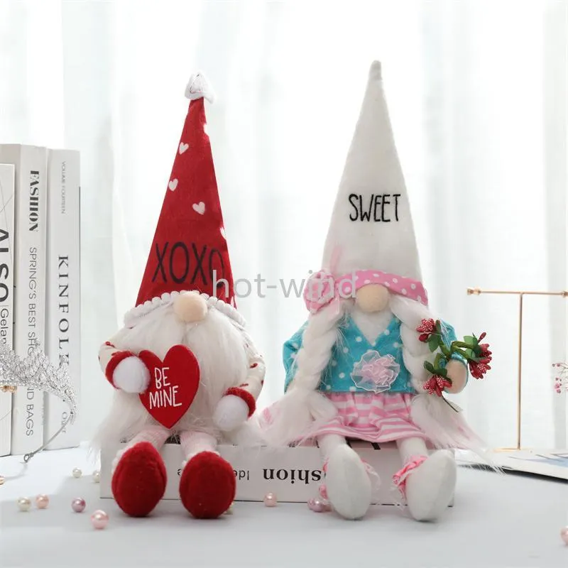 DHL Valentines Party Gnomes Plush Decorations Handmade Swedish Tomte for Home Office Shop Tabletop Decor EE