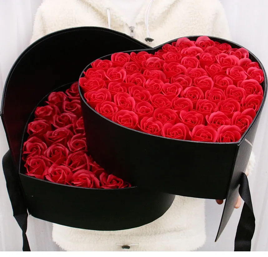 Creative Double Layer Rotating Love Gift Box+Soap Flower Artificial Rose Gift Packaging Storage Box Wedding Valentine's Day Gift