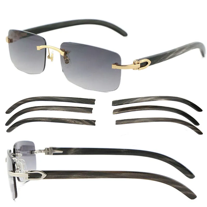 Vente en gros de lunettes de soleil naturelles authentiques originales CORNE DE BUFFLE NOIR MARBRÉ 8200757 Lunettes sans monture en or 18 carats pour femmes Édition limitée Conduite unisexe Taille: 57