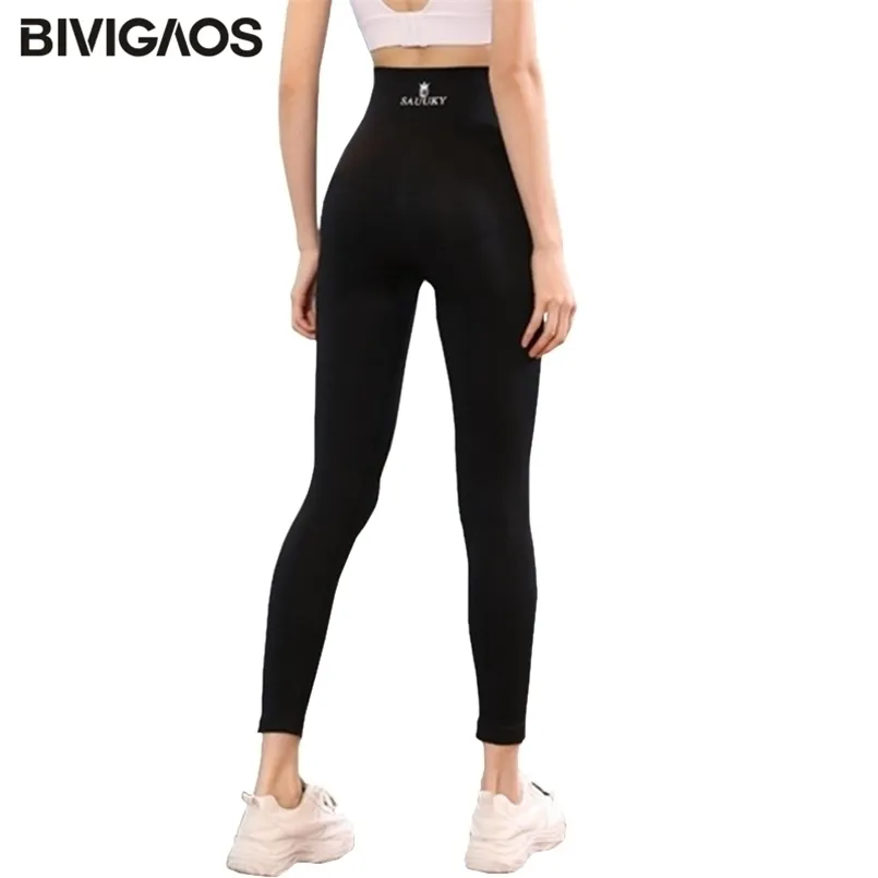 Bivigaos Vücut Şekillendirici Çiçek Yağ Yanan Uyku Pantolon Yüksek Elastik Spor Spor Legging Siyah Şekillendirme Push Up Tayt 211216