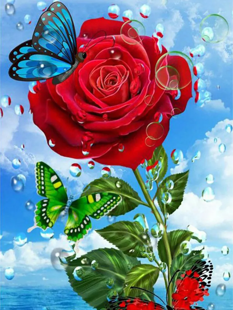 Pintura de diamantes de bricolaje como decoración de la pared de la tienda del hogar o la oficina, pintura de lienzo de flores 5D HD por número Kits de artesanía de diamantes completos para regalos de adultos y niños - Una rosa roja