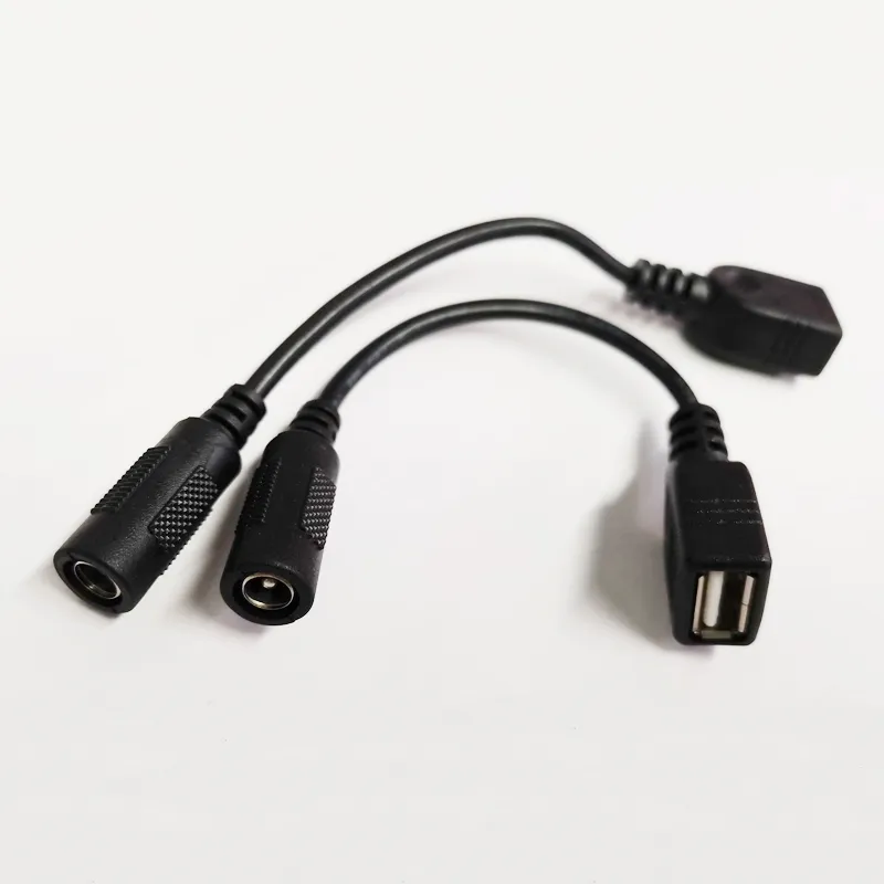 Cavi di connessione, DC 5.5 * 2.1mm Jack femmina a USB 2.0 A-Femmina Presa Adattatore di alimentazione Cavo per caricabatterie / 25PCS