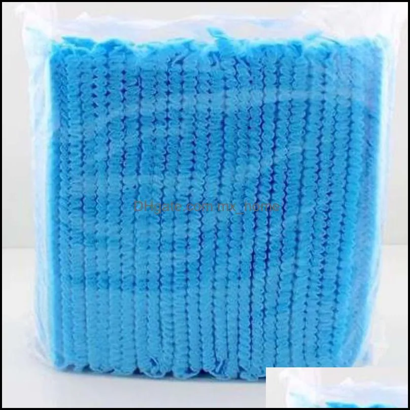 100PCS/Lot Women Men Disposable Shower Caps Non Woven Pleated Anti Dust Hat Bath Caps for Spa Hair Salon