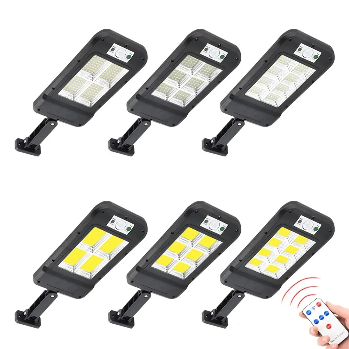 120/128/150/160 LED/COB lampadaire solaire PIR capteur de mouvement applique murale de sécurité IP67 avec poteau - 4 cellules 128LED