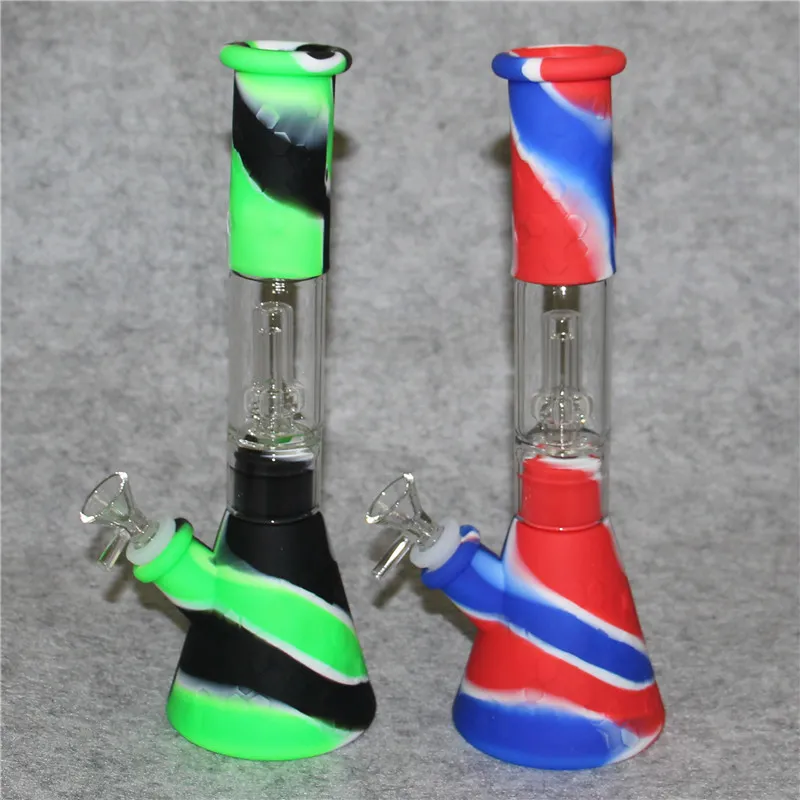 Filtração de vidro Beaker Bongo Portátil Hookahs Silicone Água Tubulação de Óleo de Óleo Dab Com Tigela de Filtro para Fumo Unbreakable Recipitadores Recipientes