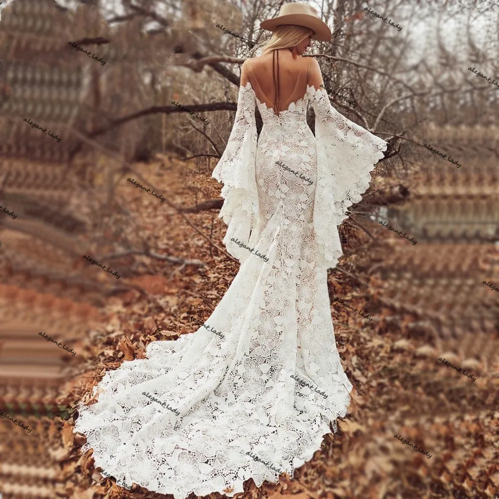 Boho Sheer O Neck Boho Lace Wedding Dress 2021 With Long Sleeves, Vintage  Crochet Bold Cotton Lace, And Hippie Country Bride Gown Style From  Alegant_lady, $143.32