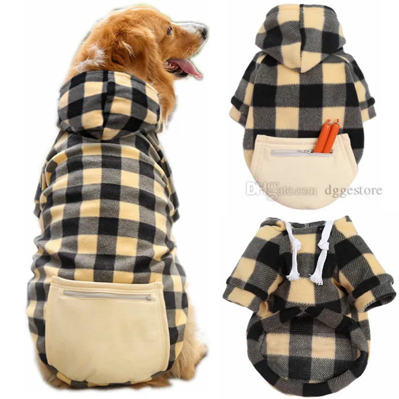 Sweats à capuche à carreaux pour chien Buffalo Dog Apparel Sweatshirts Manteaux pour temps froid Vêtements pour animaux de compagnie avec poche pour petits, moyens et grands chiens Chauds pour animaux de compagnie Vestes d'hiver en polaire 5XL A181