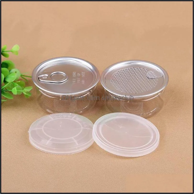 100ML Clear Plastic Jar PET Packaging With Metal Lid Airtight Tin Can Pull Ring Bho Oi Concentrate Container Food Herb Storage Box