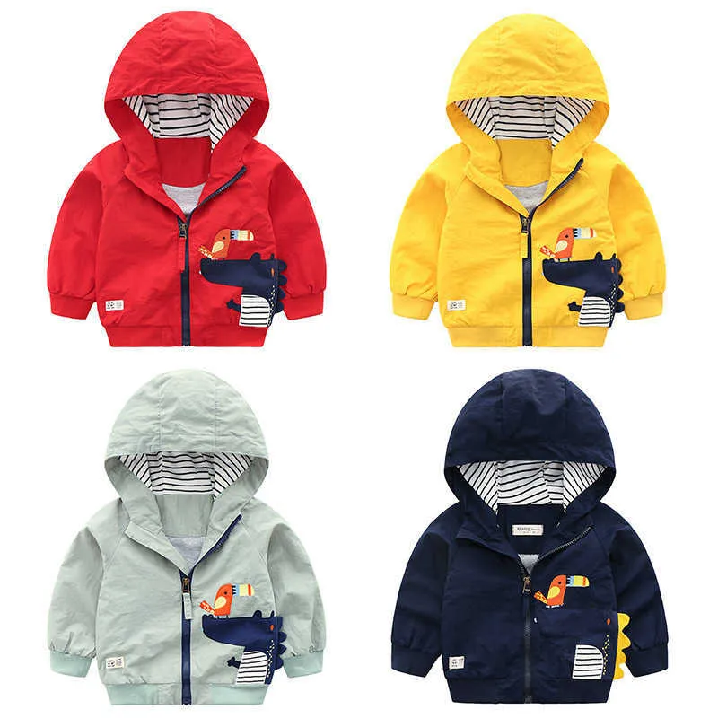 Barnkläder Höst Kids Boys Jacket Mode Casual OuterWear Cute Cartoon Hooded Zipper Coat Jacket 210713