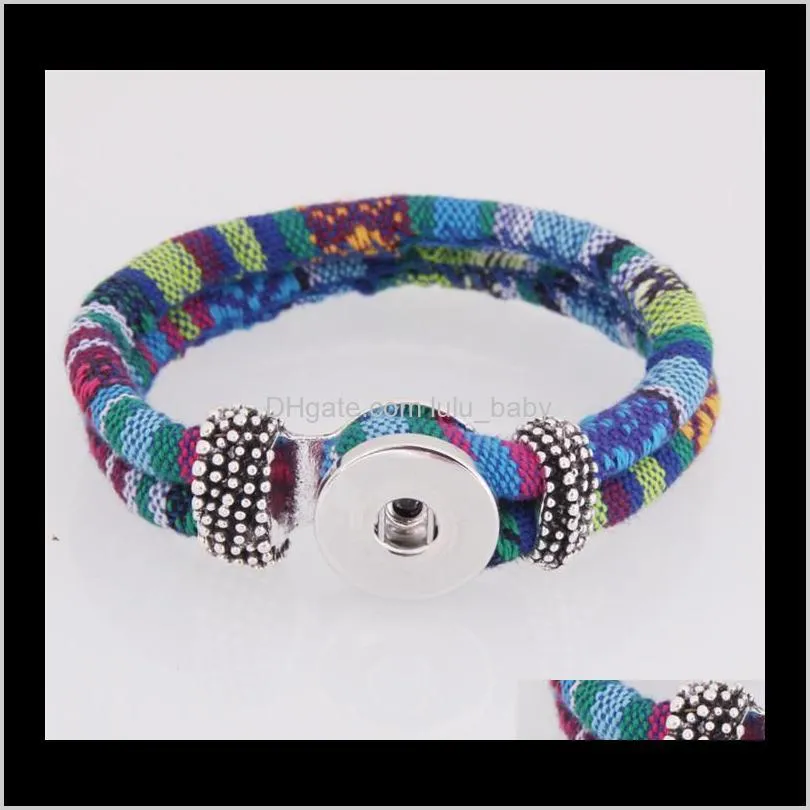bohemian multicolor cotton cords bracelets silver color ethnic wrap noosa snap button jewelry women accessories pulseras mujer b194