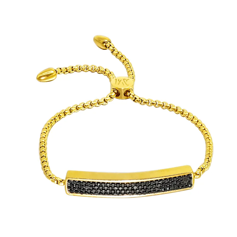 PPULAR Titanium Stålarmband för kvinnor Män med diamanter Kristallsten Justerbar storlek Enkel Mode Designer Smycken 18K guldpläterad armband