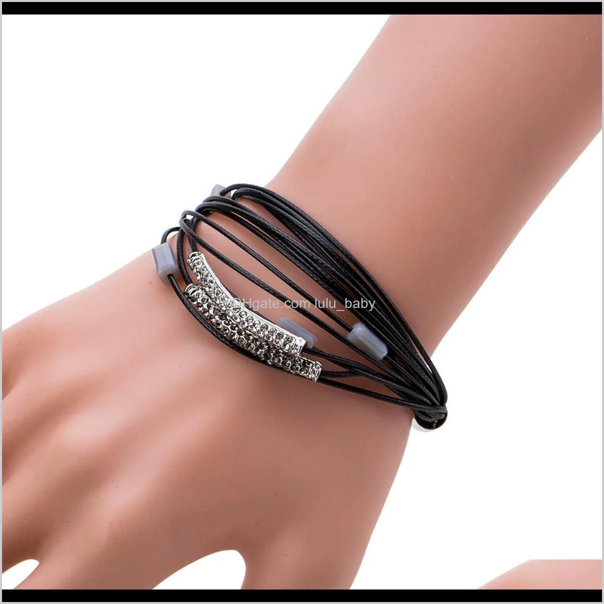 eh8106 exaggerated multi-layer diamond bracelet leather rope diamond female season new