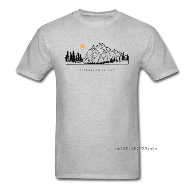 Tops Shirts Mountains are Calling Autumn Unique Short Sleeve Pure Cotton Round Neck Mens T-shirts Tee Shirt 210707