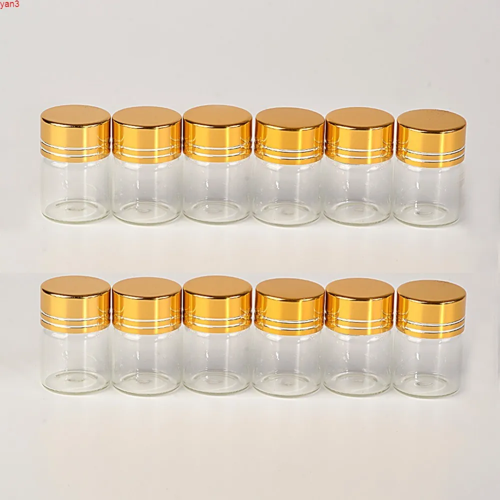 5 ml glasflaskor Aluminium Cap Golden Lid Tomt Transparent Clear Liquid Gift Container Wishing Jars 50PCshigh Qty