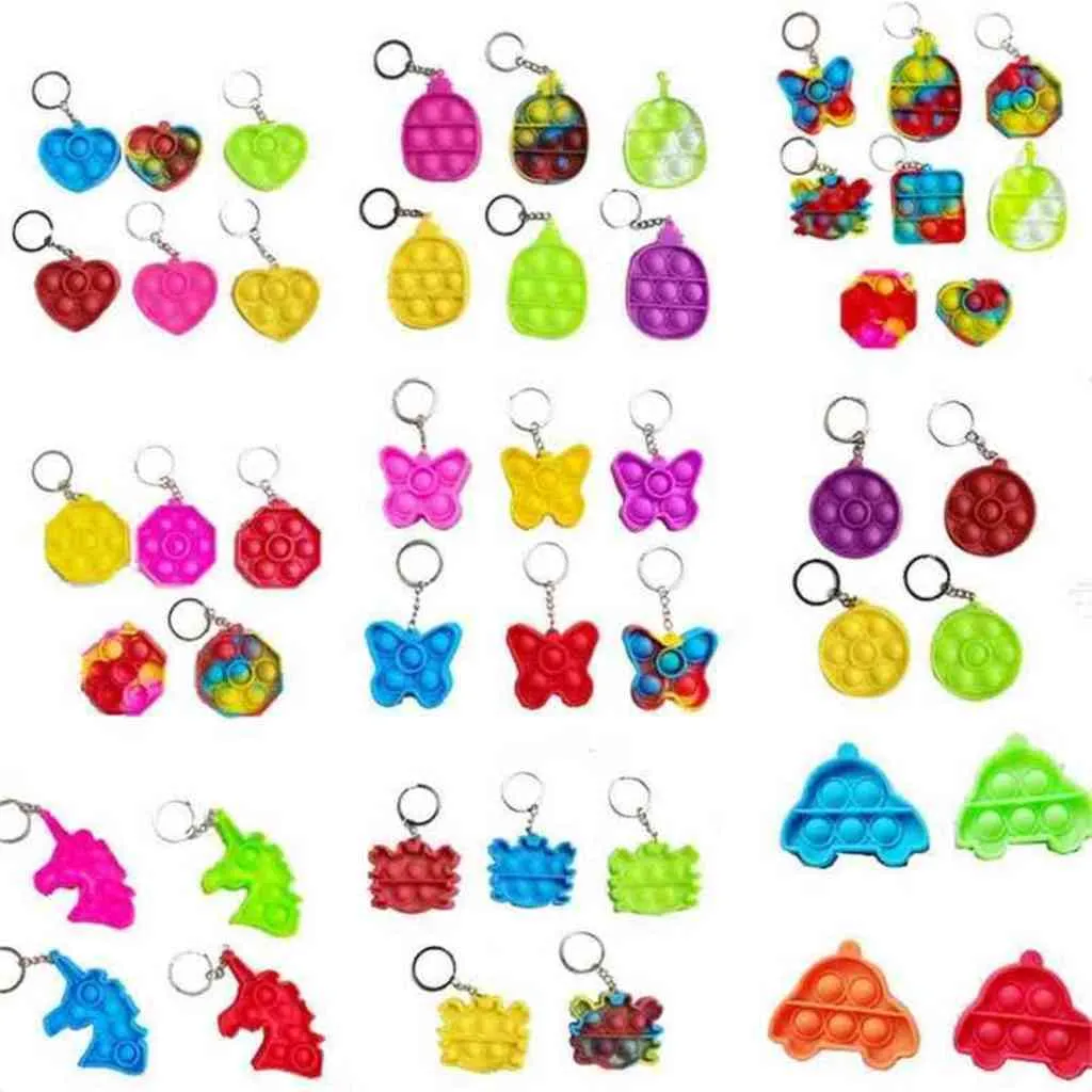 Fidget Keyring Key Chain Toy Toy Kids Mini Keychains Push Bubble Popper Poo-его палец сенсорные головоломки игрушки для брелок шаржа Rainbow Tea-Dye цепи пальцев H41UCII