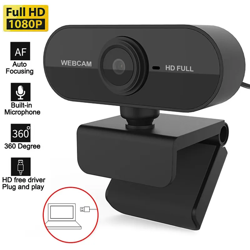 Webcam Mini Câmera HD Full 1080p Pequeno USB Web Cam Informático Microfone Microfone Foco Automático Webcast Reunião Photo Video Ligação Video Turce WebCamera Plug and Play para computador portátil