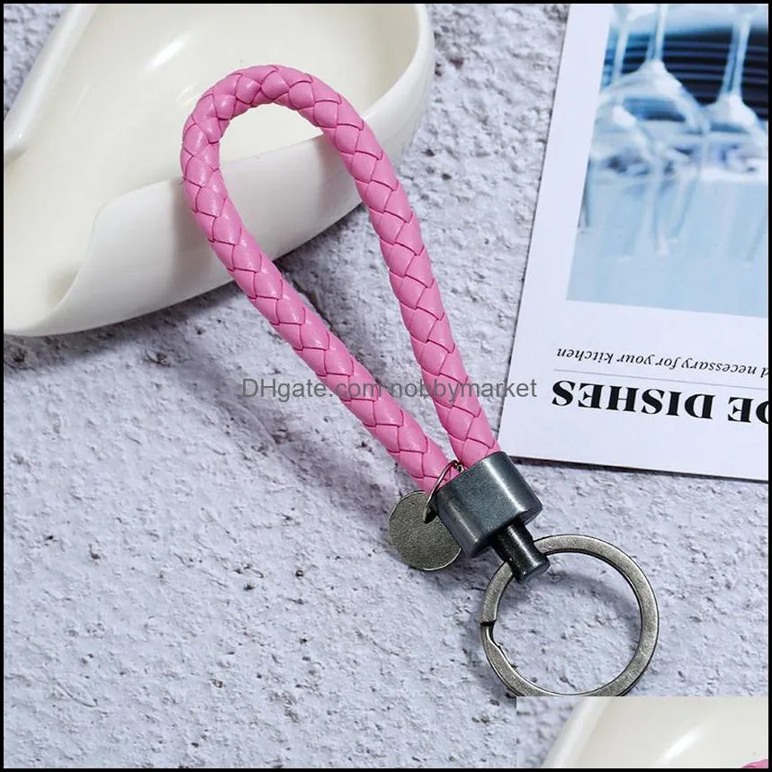 Ancient Silver Key Ring Simple Coin Charm Hand Weave Pu Leather Keychain Bag Hang Fashiono Jewelry for Women Men Will and Sandy Black Red