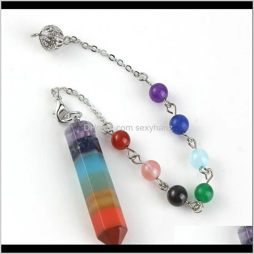 7 chakra pendulum natural stones reiki charm healing gems pendants for dowsing divination women men wicca pendulo stone qylsim