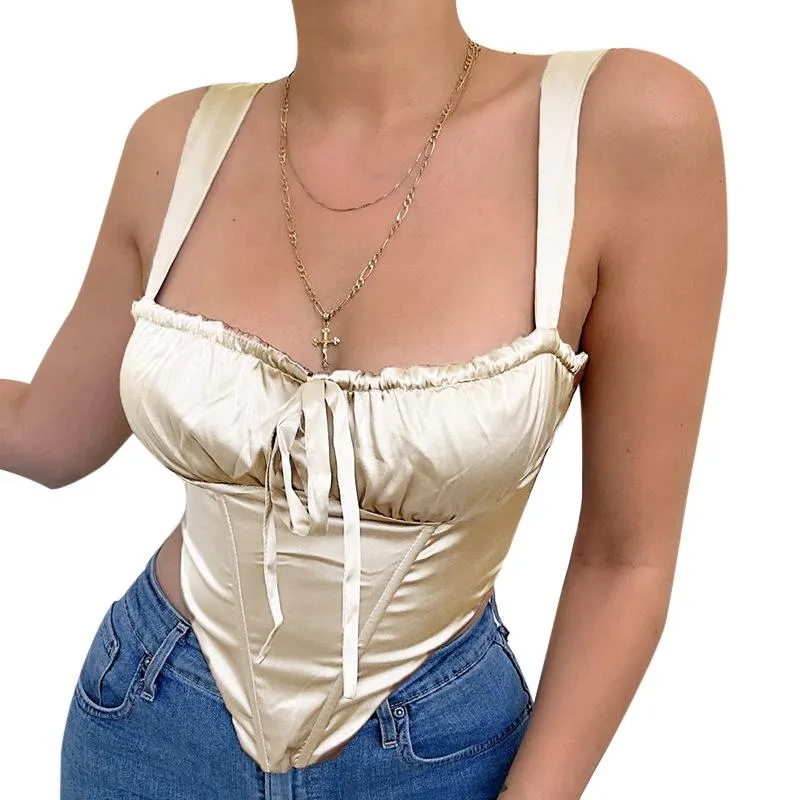 Women's Tanks & Camis Chic Corset Top Satin Bandage Cropped Tank Backless Bustier Women Fishbone Support Party Summer Sexy Womens Tops Crop