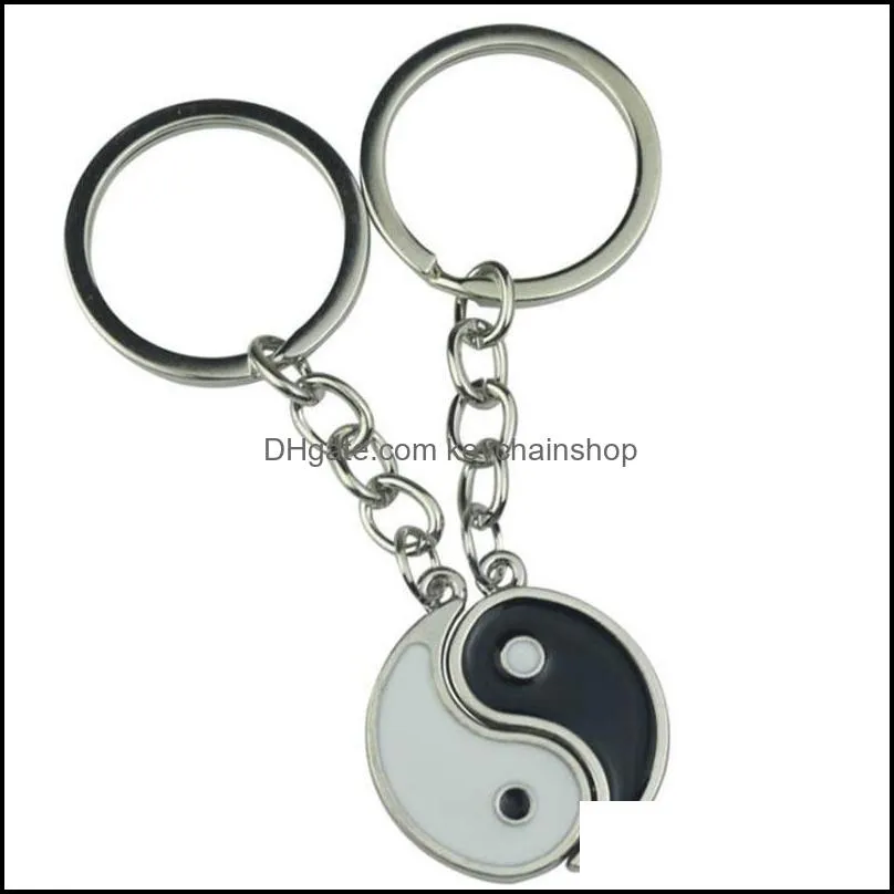 Porte-clés Accessoires De Mode Vintage Éléments Chinois De Yin Yang Taiji Bagua Couple Porte-clés Pour Clés De Voiture Porte-clés Pendentif Charme Alliage Gif