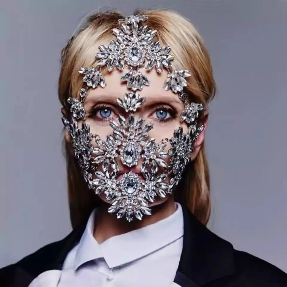 Halloween Kvinnors Handgjorda Flower Typ Exquisite Crystal Mask Dance Dekoration Mode Smycken