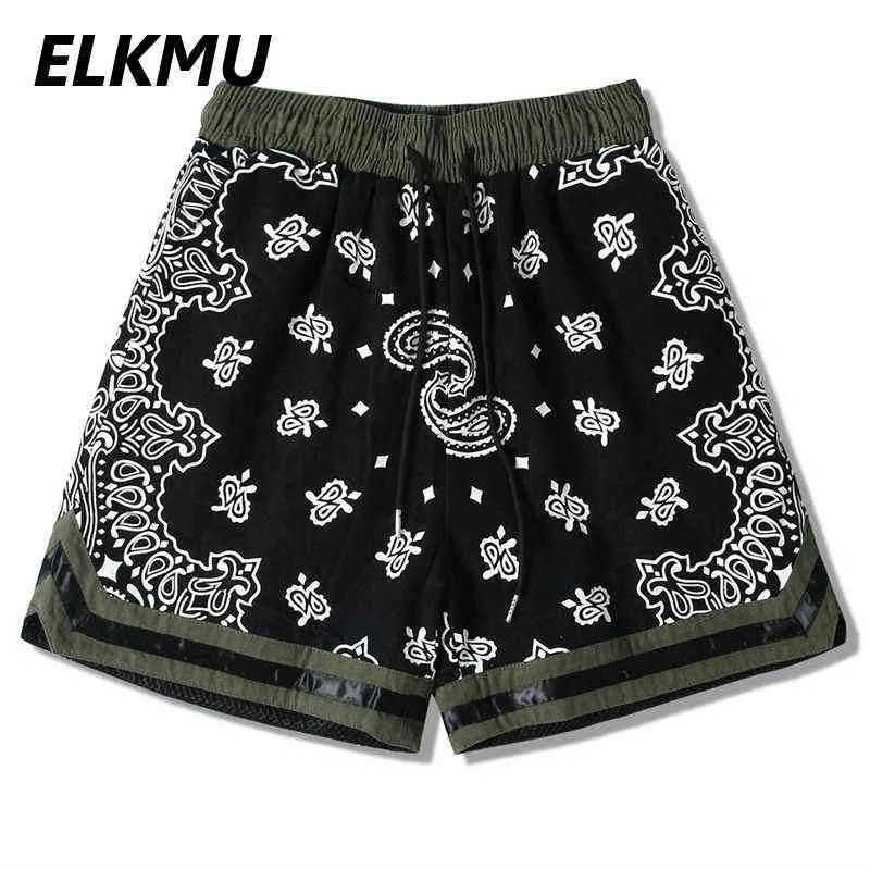 Elkmu Hip Hop Streetwear Bandana Shorts Homens 2021 Summer Shorts Moda Solto Shorts Homens Harajuku Elastic Cintura Bottoms HE986 H1210