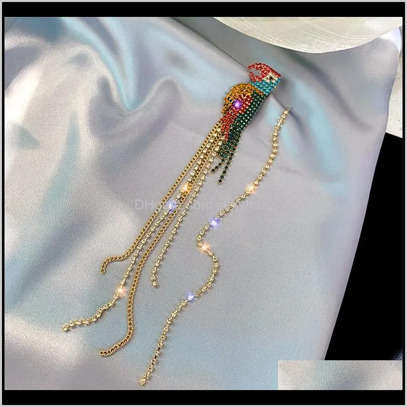 fyuan long tassel crystal asymmetry earrings for women colorful parrot drop earrings wedding jewelry gifts