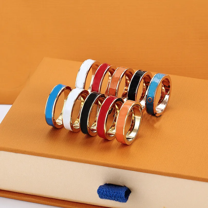 2021 Stainless Steel Colorful Band Rings for Women Men jewelry letter Gold Silver Rose Ring withbox