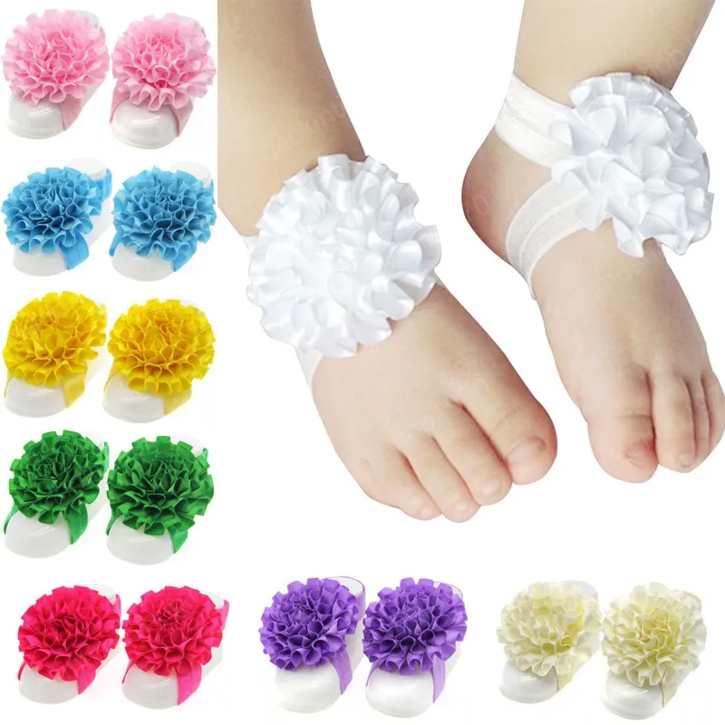 Handmade Dobrado Floral Infantil Descalço Sandálias Recém-nascido Primeiro Walkers Elastic Band With Foot Flowers Cem Dias Bebê Fotografia Adereços