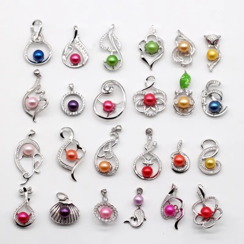 Colliers pendentifs EN VENTE !!! Supports de perles en argent Sterling 925, 24 Styles, bijoux avec perles de couleurs mélangées aléatoires de 6 à 8mm, 5/10 pièces SS01