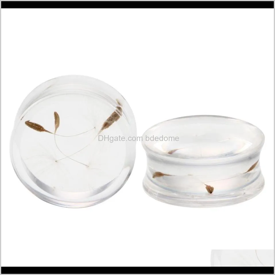 2pcs/lot white dandelion flower ear plug acrylic flesh ear plug tunnel expander gauges body piercing jewelry 10mm-25mm