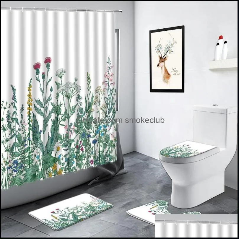 Tende da doccia Bagno Aessieries Bagno domestico Piante da giardino Piante floreale Set di tenda floreale Dandelion Flowers Tip Fashion Fashion Fashion Decor di lusso Tappeto antiscivolo r