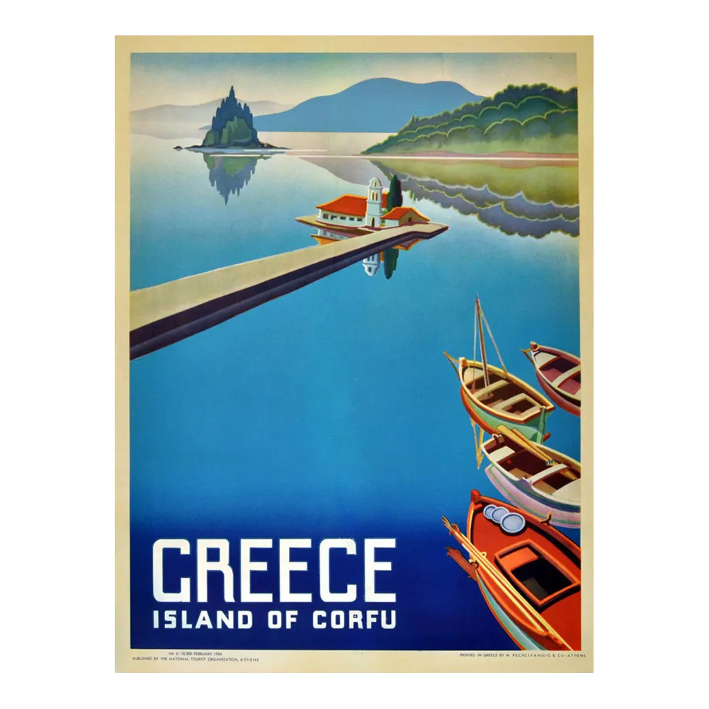 Grecja Wyspa Korfu Vintage Podróży Plakat Malarstwo Home Decor Oprawione lub Unframed Fotopaper Materiał