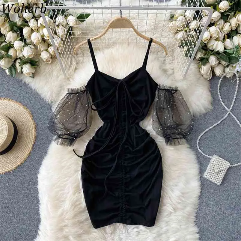 Women Dress Summer Spaghetti Strap Black Dresses Sexy Off Shoulder Bodycon Robe Girls V-Neck Party Vestidos 210519