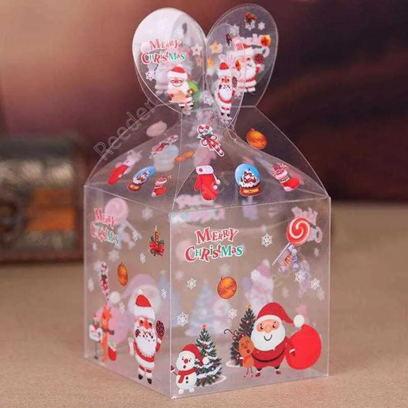 Many Styles PVC Transparent Candy Box Christmas Decoration Gift Box and Packaging Santa Claus Snowman Elk Reindeer Candy Apple Boxes DAR71