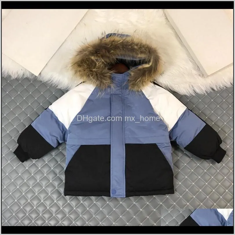 luxury children`s clothing boys and girls thick down padded jacket with real fur collar detachable high quality shipping