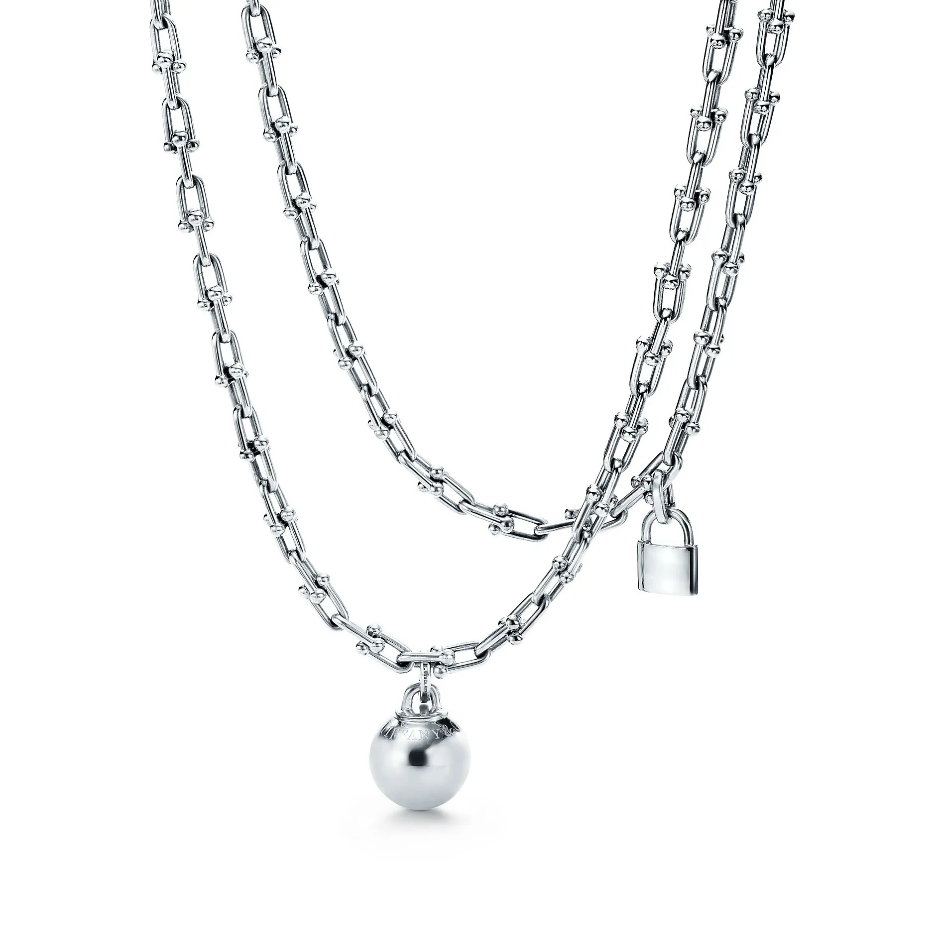 Tiff Women's Sterling Silver Necklace 925 HardwearシリーズチェーンリンクタリスマンスモールUタイプの高級ブランドジュエリー318E