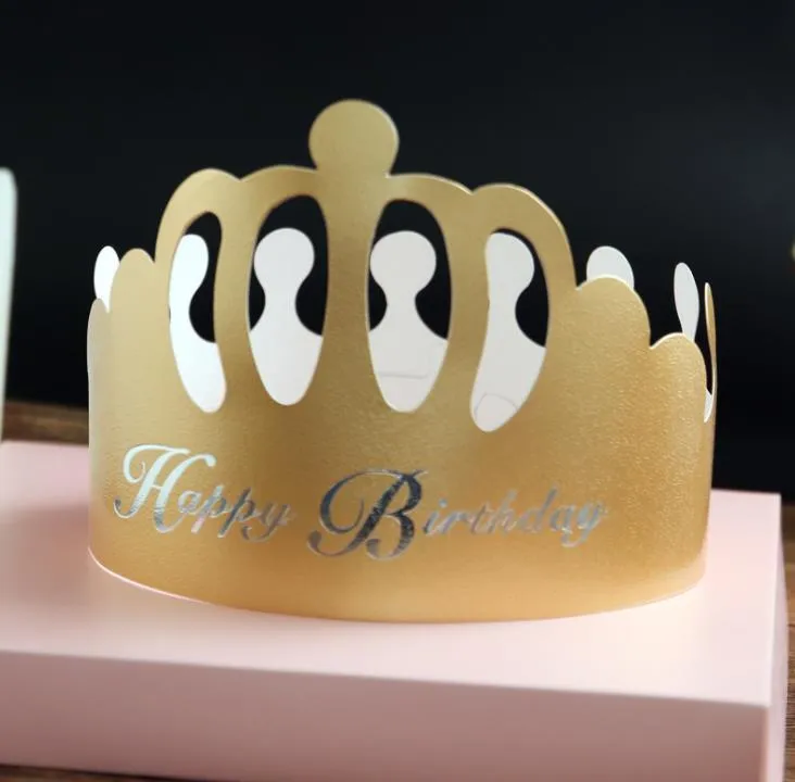 Festlig parti hattar födelsedagsredskap designpapper Golden Crown Shape Engångskåpa för barn Vuxna mode kepsar Sn3037