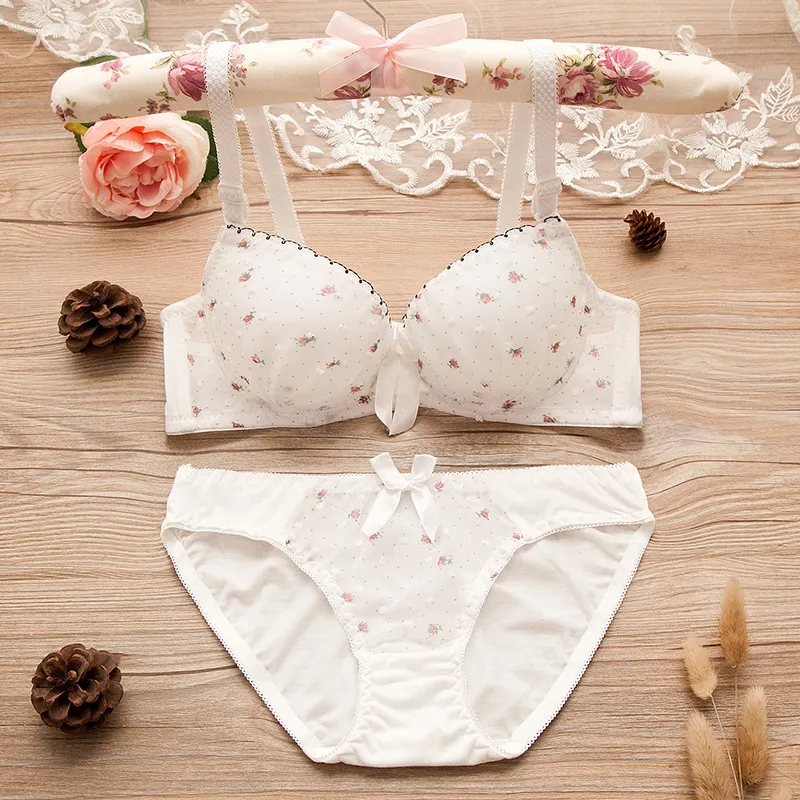 Pubertety Girls Lace Dot Cotton Underkläder Set Bra Teenage Underkläder Små Bröst Bra För Tonårsflickor 1038 Y2