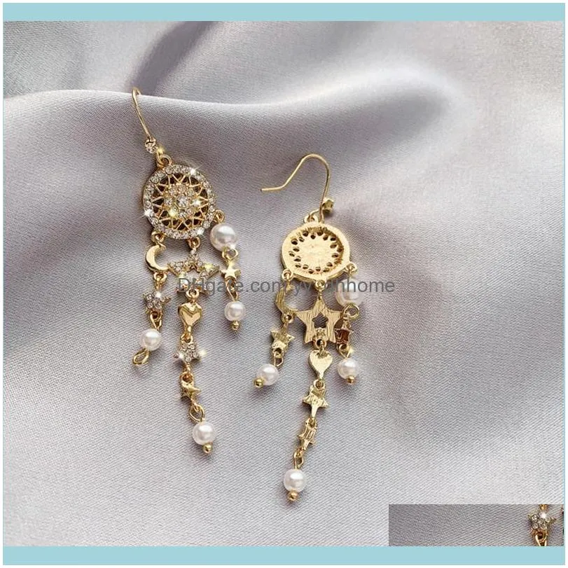 Dangle & Chandelier Korea Trendy Imitation Pearls Long Tassel Earrings For Women Dreamcatcher Stars Crystal Statement Party Jewelry