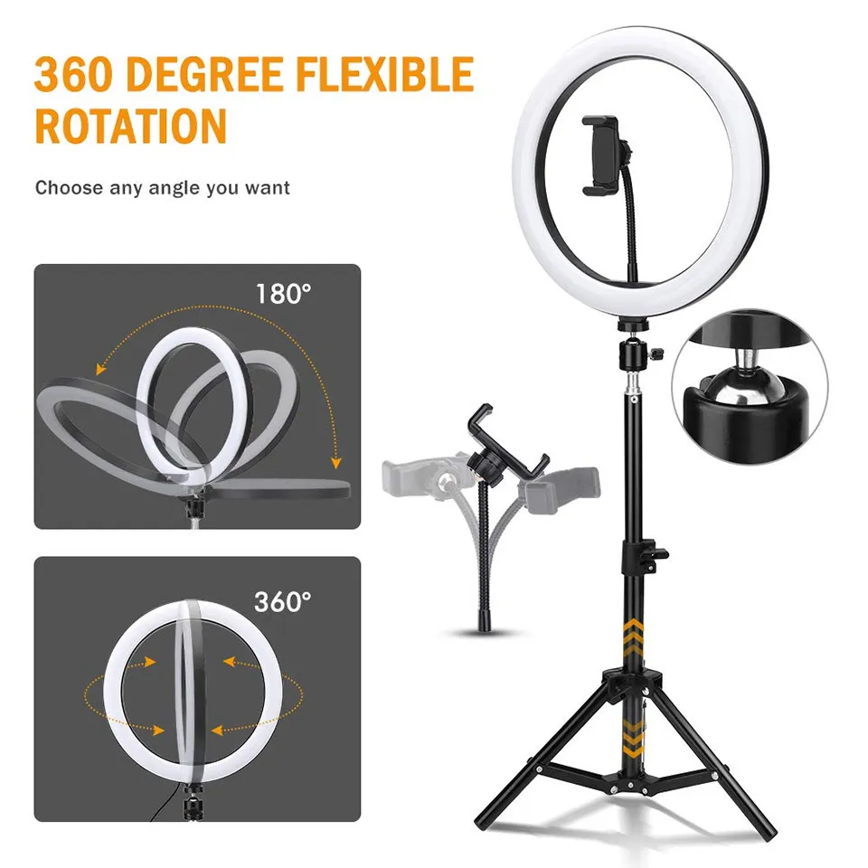 10 inch Smart Phone Photography Circle Lighting Dimmable LED Selfie Makeup Ring Light For Tiktok Video Studio With 160cm Tripod Stand and cellphone holder