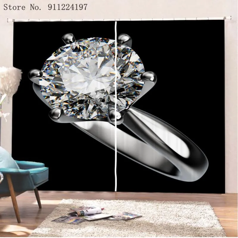 Rideaux à 2 panneaux avec anneau en diamant 24 carats, rideaux de fenêtre en tissu isolé thermiquement, pour salon, chambre à coucher, impression 3D de mariage