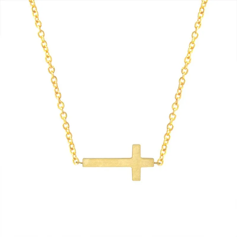 Sideways Cross Necklace Men Kids Jesus Christian Crucifix Religious Jewelry Gold Chain Collares Female Friends Gift Chokers Chains