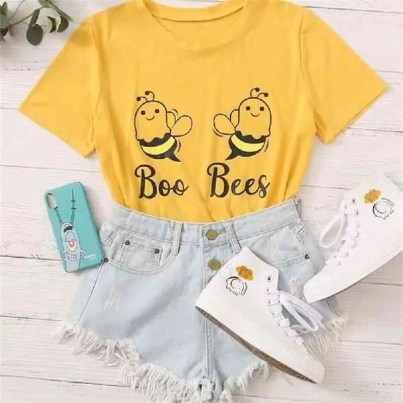 Boo Bees Сохранить пчелы защищать землю лозунг женское Tee Harajuku битник корейская мода Kawaii милые забавные повседневные женщины футболка 210518